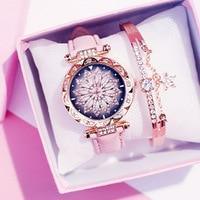 将图片加载到图库查看器，Women Casual Leather Ladies Watch Quartz Wrist Watch Starry Sky Female Clock For Women and Lady and Girls
