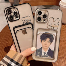 将图片加载到图库查看器，Ultra-light Transparent Photo Card Pocket Wallet Case For iPhone 13 11 12 14 Pro Max XS XR X 8 7 6S Plus Plating Cute Bear Rabbit Soft Phone Cover Cute Case with Card Holder Soft Cover
