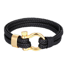 将图片加载到图库查看器，New Fashion Stainless Steel Bracelet Men Punk Genuine Leather Bracelets &amp; Bangles Charm Jewelry Anchor Style
