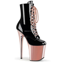 将图片加载到图库查看器，8"20cm Super High Heel Waterproof Platform Dance Shoes Front Lace-up Head Ankle Boots Low Leg Winter Autumn Steel Pipe Plastic
