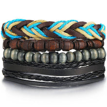 将图片加载到图库查看器，BOHO Tibet Stone Feather Multilayer Leather Bracelet Eye Fish Charms Beads Bracelets For Men Vintage Punk Wrap Wristband Cool Jewelry
