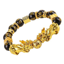 将图片加载到图库查看器，Obsidian Stone Beads Bracelet For Men and Women Unisex Wristband Gold Black Pixiu Wealth and Good Luck Bracelet Design

