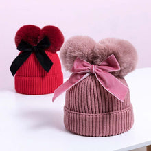 将图片加载到图库查看器，Luxury Modern Elegant New Girls Double Pompom Knitted Hat Warm Thicker Beanie Cap for Baby Girls In Winter elegant New Year Design
