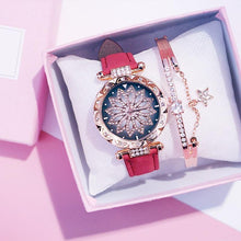 将图片加载到图库查看器，Women Elegant Popular Watch Set Starry Sky Ladies Bracelet Watch Casual Leather Sports Quartz Wristwatch For Women and Girls
