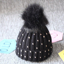 将图片加载到图库查看器，Fashion TrendBaby Girls Lovely Winter Warm Fur kintted Pompom Beanies Cap For Winter In Elegant Style
