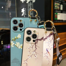 Load image into Gallery viewer, Ultra Luxury Case Cute Flower Design with Ring Kickstand Soft Crossbody Phone Cover for iPhone 13 14 Pro Max Case Fashion Crossbody Shoulder Strap Flower Leaf Phone Holder Cover for iPhone 12 11 X XR XS 7 8 Plus
