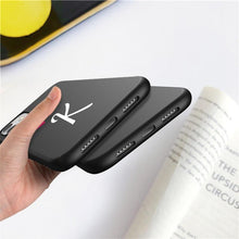 Load image into Gallery viewer, Women Elegant Black Initial Letter A-Z Love Heart Couples Phone Case For iPhone 13 12 Pro Max Mini Luxury Soft Silicone Cover Name Letter Case
