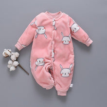 Load image into Gallery viewer, Baby Rompers Warm overalls Cartoon Animals Pattern Hooded Zipper Clothes Jumpsuit For Girls and Boys In Modern Print Design
