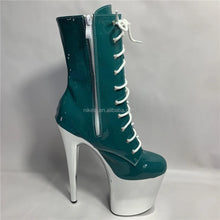 将图片加载到图库查看器，8"20cm Super High Heel Waterproof Platform Dance Shoes Front Lace-up Head Ankle Boots Low Leg Winter Autumn Steel Pipe Plastic

