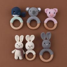 Load image into Gallery viewer, BPA Free Baby Wooden Teether Crochet Rattle Toy for Newborns
