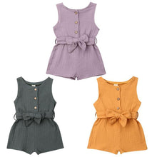 Load image into Gallery viewer, Newborn Baby Girl Kids Solid Romper Jumpsuit Playsuit Sleeveless Bow Belt Clothes Outfit For Summer
