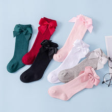 将图片加载到图库查看器，Baby Girls High Long Soft Cotton Lace Big Bow Knee Socks Toddlers Stretchable Material Excellent For Every Occasion
