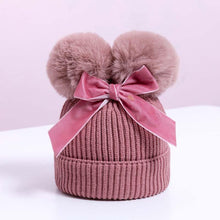 将图片加载到图库查看器，Luxury Modern Elegant New Girls Double Pompom Knitted Hat Warm Thicker Beanie Cap for Baby Girls In Winter elegant New Year Design
