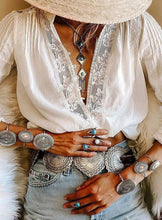 Load image into Gallery viewer, BOHO INSPIRED blouse white cotton lace floral embroidery women's shirt loose boho style v-neck long sleeve tunic sexy tops
