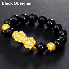 将图片加载到图库查看器，Obsidian Stone Beads Bracelet For Men and Women Unisex Wristband Gold Black Pixiu Wealth and Good Luck Bracelet Design
