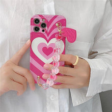 Load image into Gallery viewer, Cute Heart Chain Cute Case Luxury 3D Love Heart Wristband Girl Soft Case For iPhone 14 13 11 12 Pro Max 7 8 Plus Xr X Xs Silicone Phone Cover  Cute Case Luxury Hearts Case Camera Cover Protective Soft Slim Girly Case Designed for iPhone
