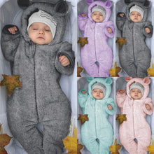将图片加载到图库查看器，New Winter Trend Warm Newborn Baby Boy Solid Hooded Baby Romper Warm Coat Fleece Jumpsuit Infant Outwear For Boys And Girls
