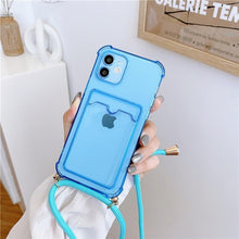 Load image into Gallery viewer, Transparent Wallet Case for iPhone 13 12 11 Pro Xs Max Shockproof Card Crossbody Lanyard Rope Strap Cover Transparent Soft Case Necklace Phone Cover Colorful Case &amp; Adjustable Strap
