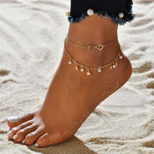 Load image into Gallery viewer, Gold Metal Shell Coconut Tree Female Anklets Barefoot Sandals Foot Summer Double Layers  Foot  Bracelets Leg Jewelry

