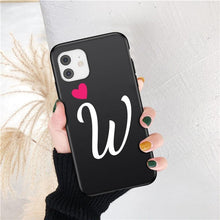 Load image into Gallery viewer, Women Elegant Black Initial Letter A-Z Love Heart Couples Phone Case For iPhone 13 12 Pro Max Mini Luxury Soft Silicone Cover Name Letter Case
