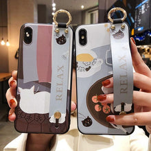 Load image into Gallery viewer, Cartoon Cute Cat Wrist Strap Soft Phone Case For Iphone 13 11 12 14 Pro Max X Xr Xs Max Se 2020 7 8 Plus 14plus Holder Cover Thanksgiving Cute Cats Silicone Case For Iphone
