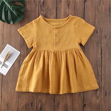 Load image into Gallery viewer, Kids Summer Cotton Linen Dress with Plain Short sleeve  Party A-line dress For Small Girls 1-3 Years
