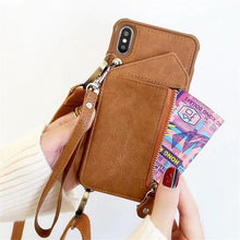Load image into Gallery viewer, Luxury Leather Wallet Strap Crossbody Case for iPhone 7 8 Plus XR XS 11 12 13 14 PRO MAX Shoulder Lanyard Card Holder Cover Elegant Women Quality Card Holder Wallet Iphone Case
