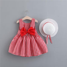 将图片加载到图库查看器，Print Plaid Bow Summer Princess Party Dress Infant Newborn Baby Dress+Hat 2pcs Kids Clothing Set
