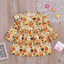 将图片加载到图库查看器，Modern Autmn Colorful Baby Kids Girl Dress For Kids Infant Baby Girls 1-6Years In Hallowen Pumpkin Design Autmn Season
