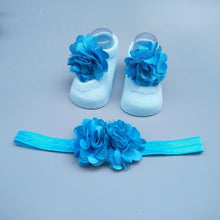 Load image into Gallery viewer, Baby Newborn Solid Color Lace Baby Bowknot Socks &amp; Princess Cute Baby Socks Hair Band Set FOr Girls Baby In Modern Design
