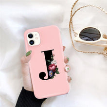 Load image into Gallery viewer, Initial Letter Silicon Phone Case For Iphone  12 Pro Max Retro Pink Flower Soft Back Cover Compatible With Iphone Case Soft Touch Cute Pink Silicone Back Cover For Iphone
