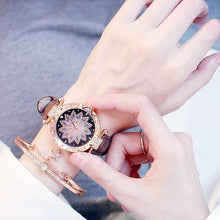 将图片加载到图库查看器，Women Elegant Popular Watch Set Starry Sky Ladies Bracelet Watch Casual Leather Sports Quartz Wristwatch For Women and Girls
