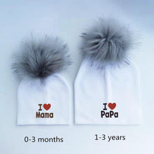 将图片加载到图库查看器，Newborn Cotton Hats Baby Pom Pom Childre Infant Hats For BabY Boys and Girls Wth Printed "I love mama " and " Design
