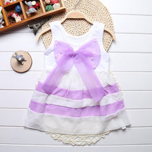 Load image into Gallery viewer, Baby Girl Clothes for Kids with Cute Purple Stripe and Round Neck  Sleeveless Chiffon Dresses For Girls
