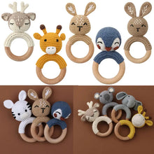 Load image into Gallery viewer, BPA Free Baby Wooden Teether Crochet Rattle Toy for Newborns
