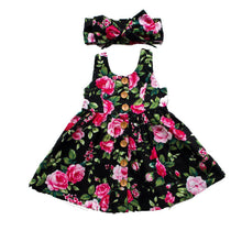 Load image into Gallery viewer, Modern Elegant Baby Girls Kids Summer Floral Dress Princess Party Sleeveless Dresses Headband 2pcs 0-4Y For Party In Flowers Modern Design With Bow
