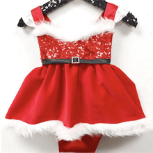 将图片加载到图库查看器，Baby Girls Christmas Romper Dress Fly Sleeve Sequins Romper Dress for Kids Toddler Girls Dresses For Girl In Elegant Christmas Style
