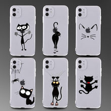 将图片加载到图库查看器，Cute Cartoons Black Cat Transparent Phone Cover For Iphone 14 14promax 14plus 13promax 13 12 11 Shockproof Clear Phone Case Adorable Soft Girls Print Cat Design Clear Cute Flexible Silicone Phone Case
