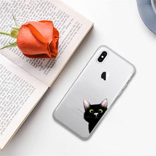 将图片加载到图库查看器，Cute black cat Phone Case for iphone 13 11 12 pro XS MAX 8 7 6 6S Plus X 5S SE 2020 XR case  Cute Cat Slim Fit Glossy Stylish Cover Soft Shockproof Phone Case
