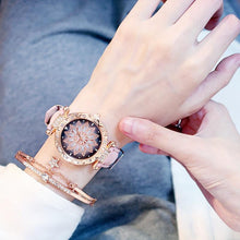 将图片加载到图库查看器，Women Elegant Popular Watch Set Starry Sky Ladies Bracelet Watch Casual Leather Sports Quartz Wristwatch For Women and Girls
