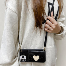 将图片加载到图库查看器，Attractive Luxury Love Black Lanyard Phone Case for iPhone 12 13 Mini 7 8 Plus 11 Pro Max X XS XR Cover Handbag Case with Card Holder Lanyard Adjustable Strap Cover For iPhone
