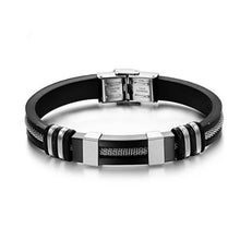 将图片加载到图库查看器，Stainless Steel Silicone Bracelet Men Jewelry Wrist Band Punk Style  Men Rubber Charm Brecelet
