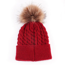 将图片加载到图库查看器，Infant Baby Boy Girl &amp; Mom Winter Knit Warm Soft Beanie Hat Hairball Cap for Adult Children Family Matching Caps Hats
