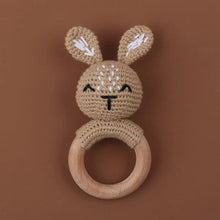 Load image into Gallery viewer, BPA Free Baby Wooden Teether Crochet Rattle Toy for Newborns
