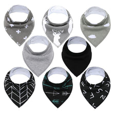 Load image into Gallery viewer, 8PCS/SET Comfortable Colorful 100% Organic Cotton Adjustable Snaps Bandana Saliva Bibs For Baby Boys &amp; Girls Kids
