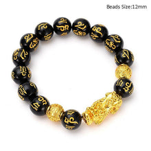 将图片加载到图库查看器，Obsidian Stone Beads Bracelet For Men and Women Unisex Wristband Gold Black Pixiu Wealth and Good Luck Bracelet Design
