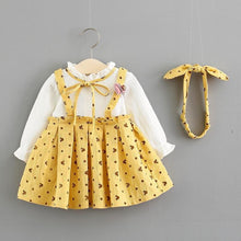 将图片加载到图库查看器，Modern New Baby Girl Dress Cotton Print Bow Princess Dress With Baby Headbands 2pcs Clothes Set With Bow
