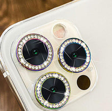 Load image into Gallery viewer, 2023 New Diamond Bling Metal Ring Glass Protective Cap For iPhone 14 13 12 11 Pro Max Mini Camera Lens Circle Protector Paste Tempered Glass Camera Cover Camera Lens Protector
