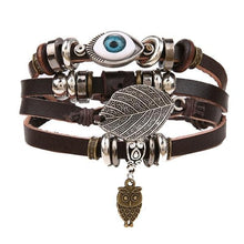 Load image into Gallery viewer, Vintage Black Bead Bracelets For Men Fashion Hollow Triangle Leather Bracelet &amp; Bangles Multilayer Wide Wrap Jewelry For Men and Women
