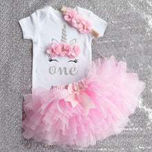 Load image into Gallery viewer, Modern New Baby Girls Outfits for 1st First Birthday Party Romper and Headband 3Pcs Suit For Girls
